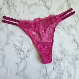 VS Double Shine Strap Lace Thong Panty Pink